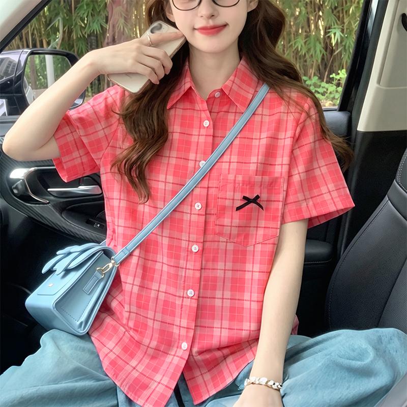ZANZEA Women Grid Print Casual Turn Down Collar Short Sleeve Blouse M
