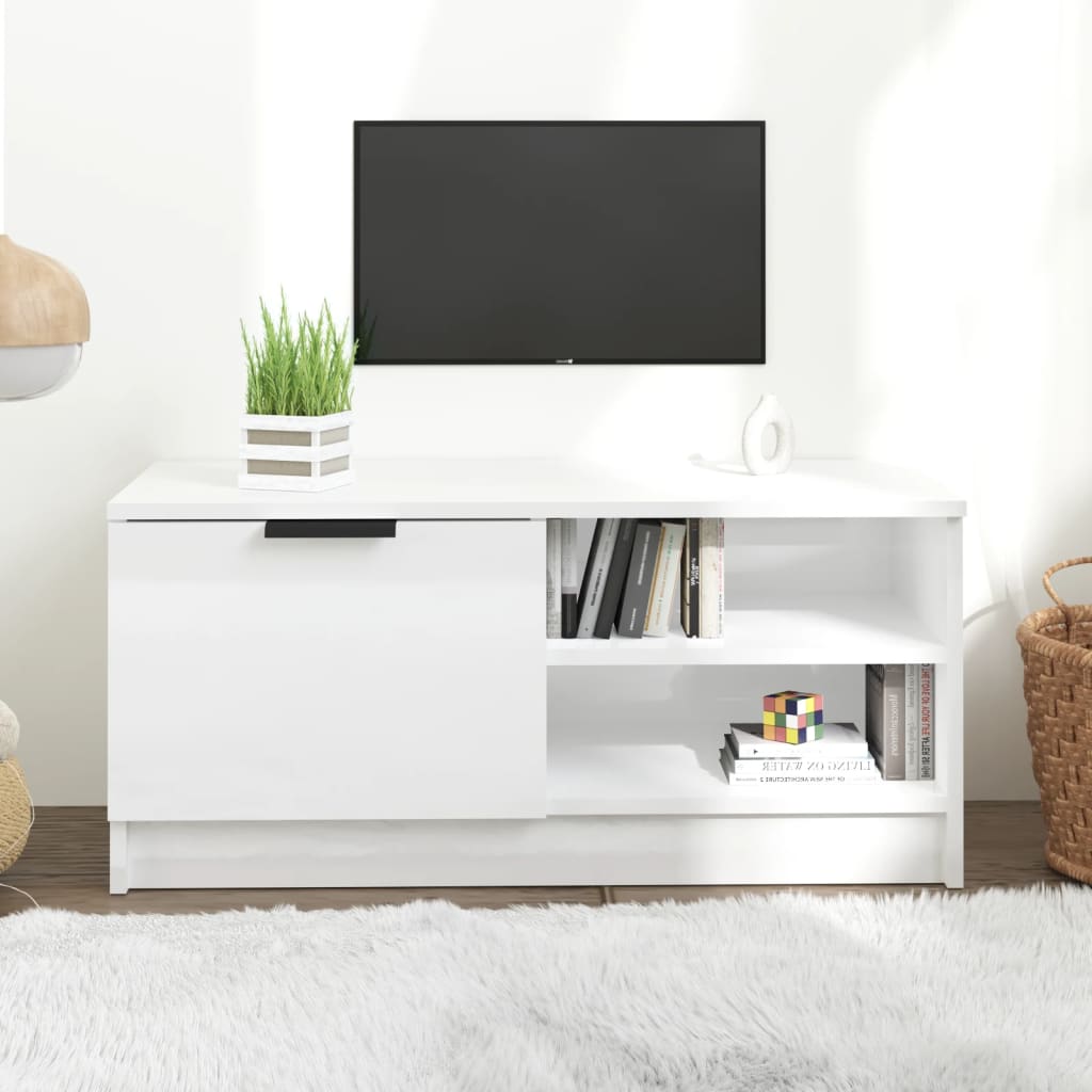 Vidaxl Szafka Pod Tv, Wysoki Połysk, Biała, 80X35X36,5 Cm
