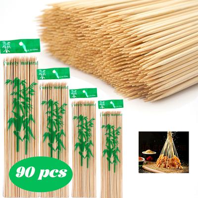 90 sztuk bambusowych patyczków do szaszłyków z bambusa klasy spożywczej, jednorazowe, naturalne, drewniane, długie, do grillowania, owoce, narzędzia do grillowania, 15/20/25/30 cm