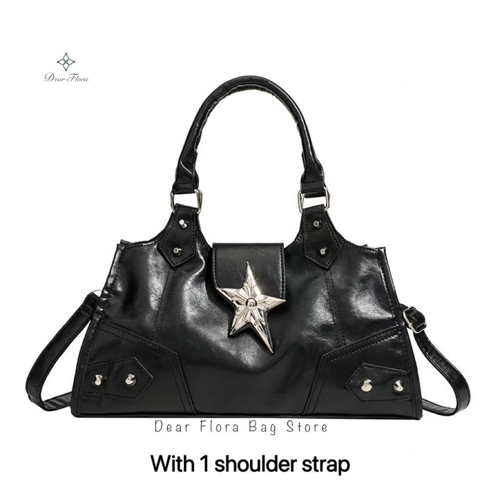 Y2K Gothic Star Girl Black Bag Women Vintage Handbag Fashion Shoulder Bag Large Capacity PU Crossbody Goth Purse Punk Tote Bags