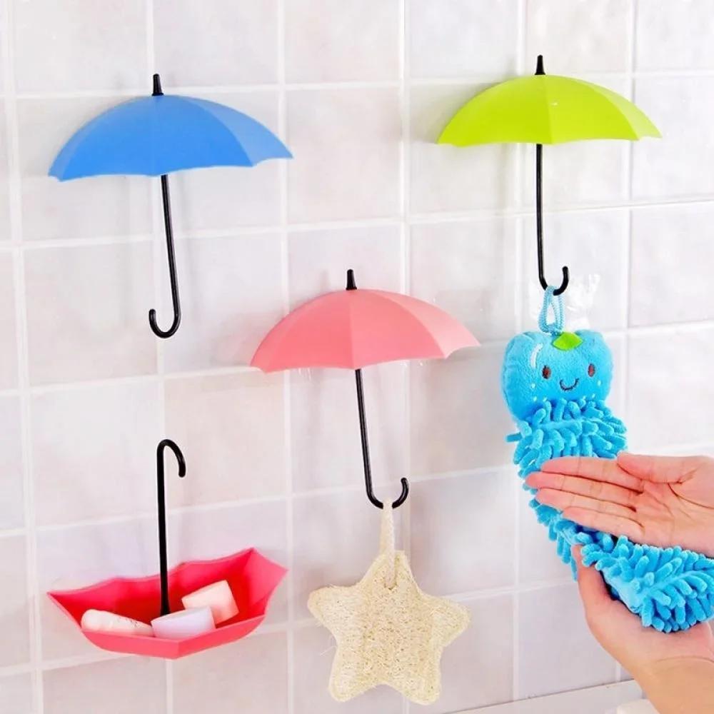 3Pcs Hooks Colorful Umbrella Wall Hook Key Hair Pin Holder Organizer Decor Beautiful Creative Small Umbrella Hook Home Supplies