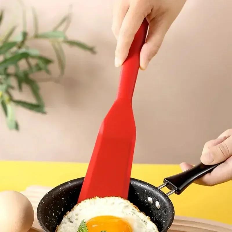 Silicone Egg Frying Spatula Slanted Edge Colorful&Heat Resistant Pot Protecting&Hanging Hole Kitchen Tool for Pancakes/Steaks