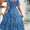 Women's Square Collar Waist Printed Dress S-XXXL