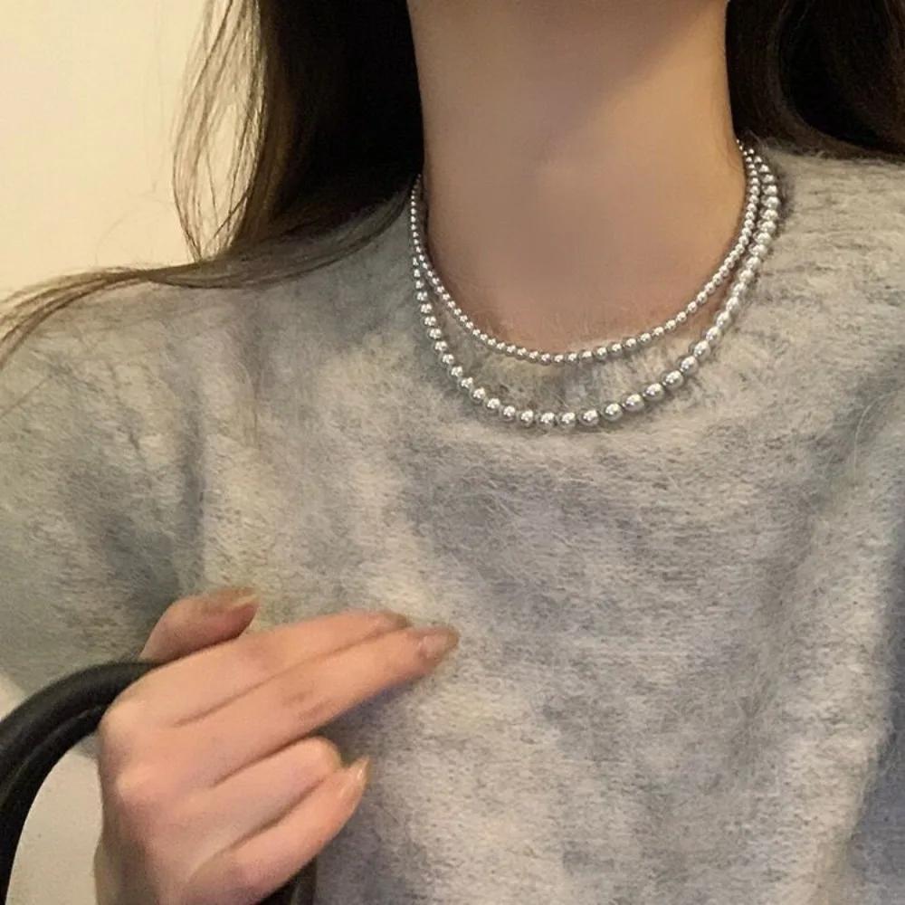 Temperament Gray Pearl Beaded Necklace for Women Retro Light Luxury Fashion 2026 New Sweater Chokers Chain Jewelry Accessories