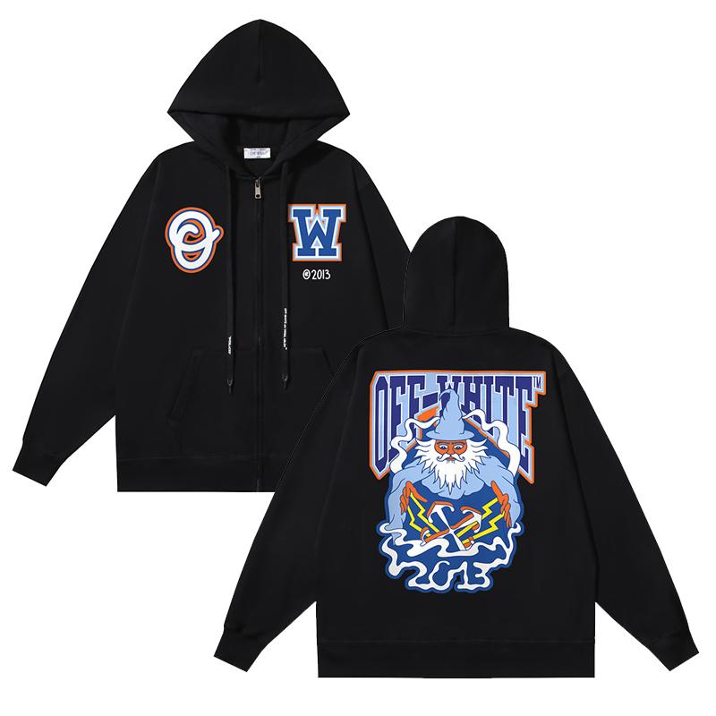 

Off-White 2025 Spring and Autumn New OW Magic Elder Character Pattern Printed Men s and Women s Zipper Hoodie XL чорний