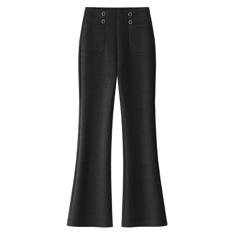 Women's High-Waist Khaki Wool Blend Flared Pants - 2024 Autumn/Winter Style