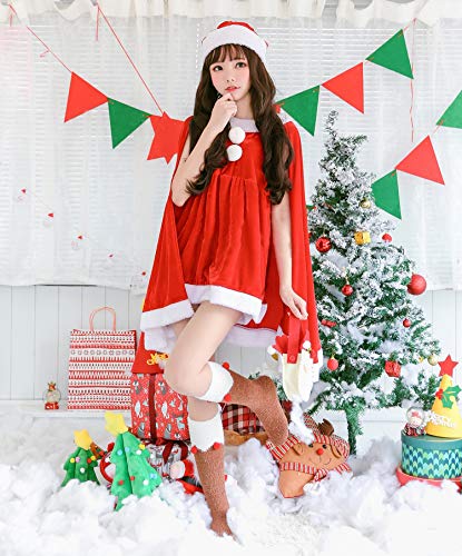 Costume da Cosplay di Babbo Natale Milky Time per Natale, Stile Lolita Gotica, Set da 3 Pezzi di Babbo Natale con Maniche a Poncho (Rosso, M.)