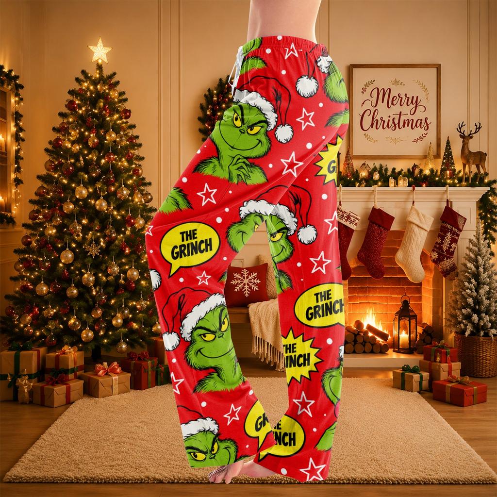 Women's Christmas Print Pants Casual Holiday Pants with No Pockets