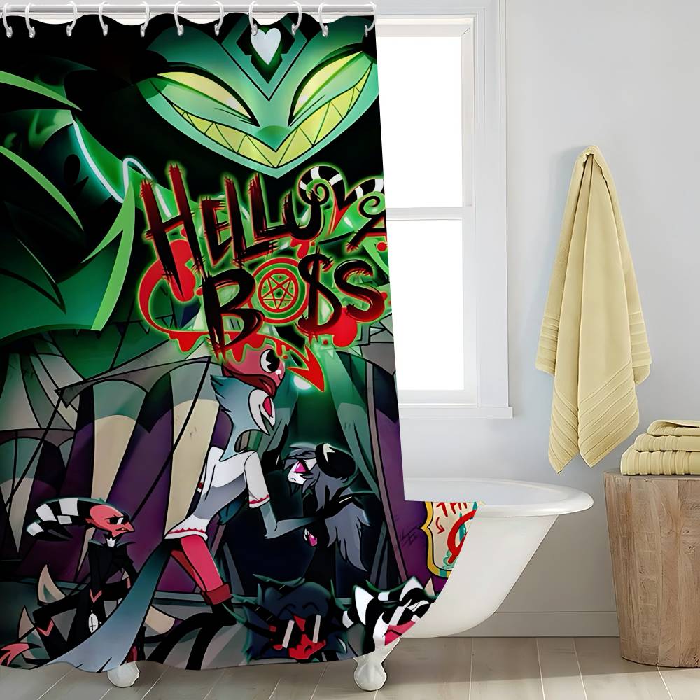 H-Helluva Boss  Funny and Creative Beach Shower Curtain Waterproof Polyester Bath Curtains for Bathroom Decorate with Hooks