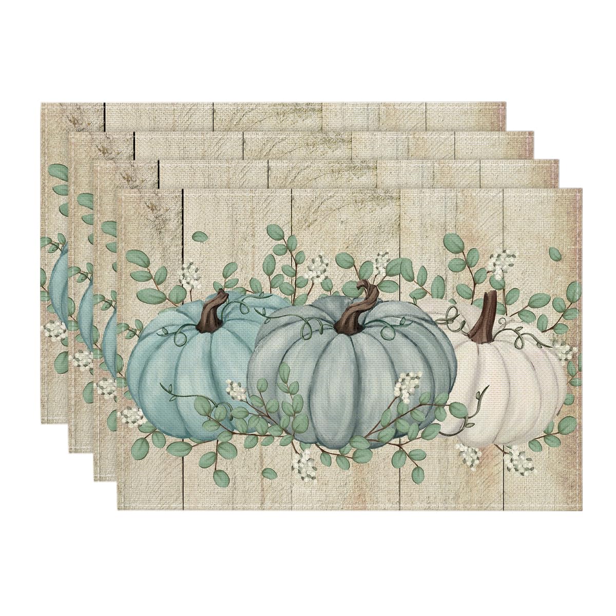 

Pumpkins Eucalyptus Leaves Fall Placemats Set of 4, 12x18 Inch Autumn Thanksgiving Holiday Table Mats for Party Kitchen Dining Decoration 12 x 18 , Rectangular 4 Pcs