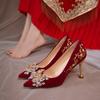 Red Wedding Shoes Autumn New Wedding Dress Xiuhe Two Wear Bridal Shoes Multi-heel High-heel Single Shoes