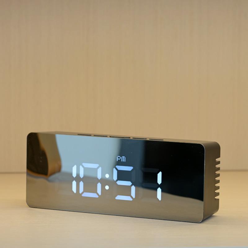 LED Mirror Alarm Clock with Night Light USB/AAA Dual-Powered Digital Display Desktop Clock
