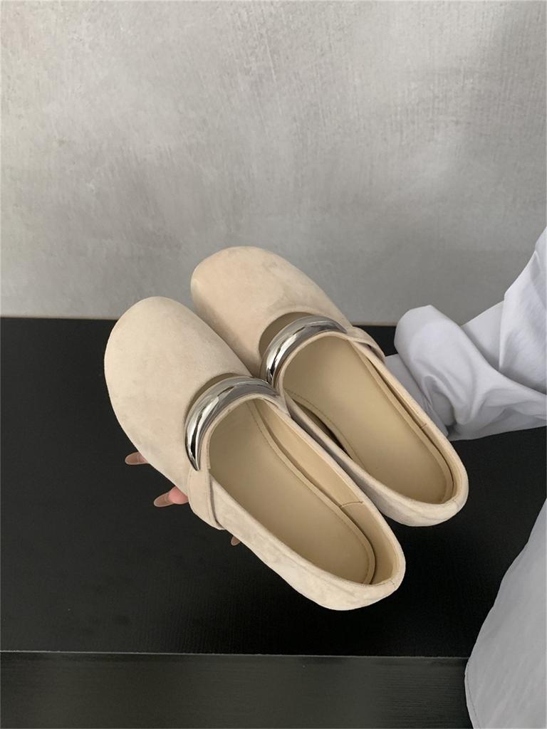 Inner Height Increase Round Head Shallow Mouth Single Shoes Female Retro Fairy Gentle Beanie Shoes Female Soft Sole Yellow Ladyshoes