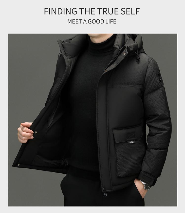 2024 Men's Korean-Style Warm Hooded Down Jacket - Solid Color, Versatile & Handsome for Winter