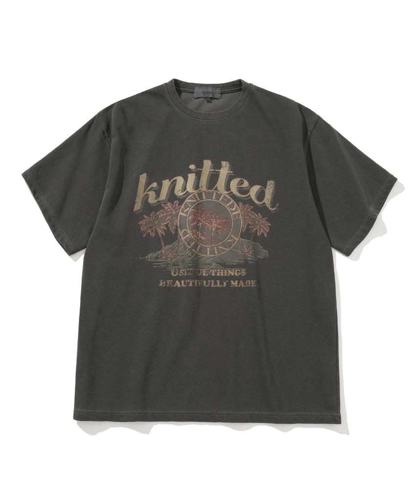 KNITTED (Unisex) Pigment Palm Tree Graphic T-Shirt Charcoal