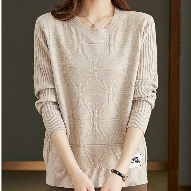 Fall Winter Women Plus Size Sweater Loose Short Pullover Knitwear Sweater Jacquard Crew Neck Stretch Jumper Knit Top