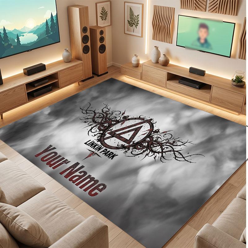 Linkin Park Personalized Crystal Velvet Carpet, Customized Name Text Soft Anti‑Slip Rug for Living Room Bedroom