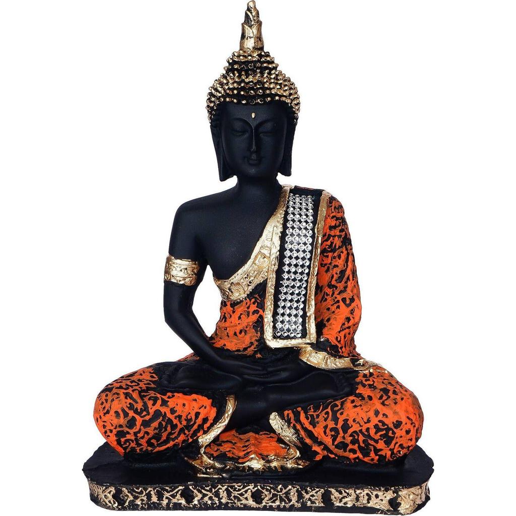 Meditating Buddha Statue For Home Decor Idol/Showpiece Decorative Showpiece - 17 Cm  (Polyresin, Orange)