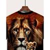 Men's Lion and Cub 3D Printed T-Shirt Casual Short Sleeve Crewneck Top Cool Animal King Family Graphic Tee Trendy Hip Hop Style Streetwear Fashion