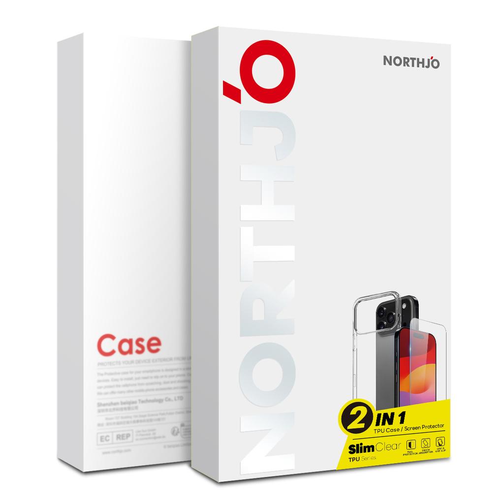 NORTHJO For iPhone 17 Case Soft TPU Clear Phone Cover with Tempered Glass Screen Protector