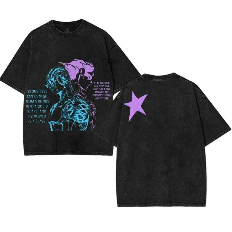 Adventure Anime T-shirt Gothic Washed Oversized T Shirt Men's Unisex Clothing Short Sleeve Cotton Tees Tops