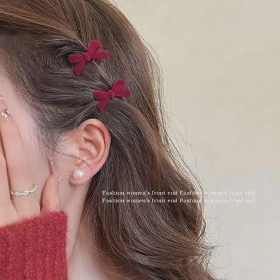 2024 Red New Year Hair Bow Clip - Cute Female Headdress and Bangs Accessory
