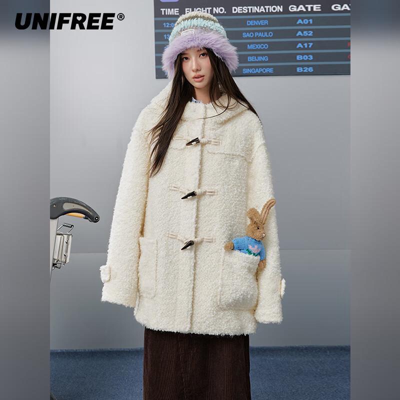 unifree Women's Hooded Faux Shearling Toggle Coat