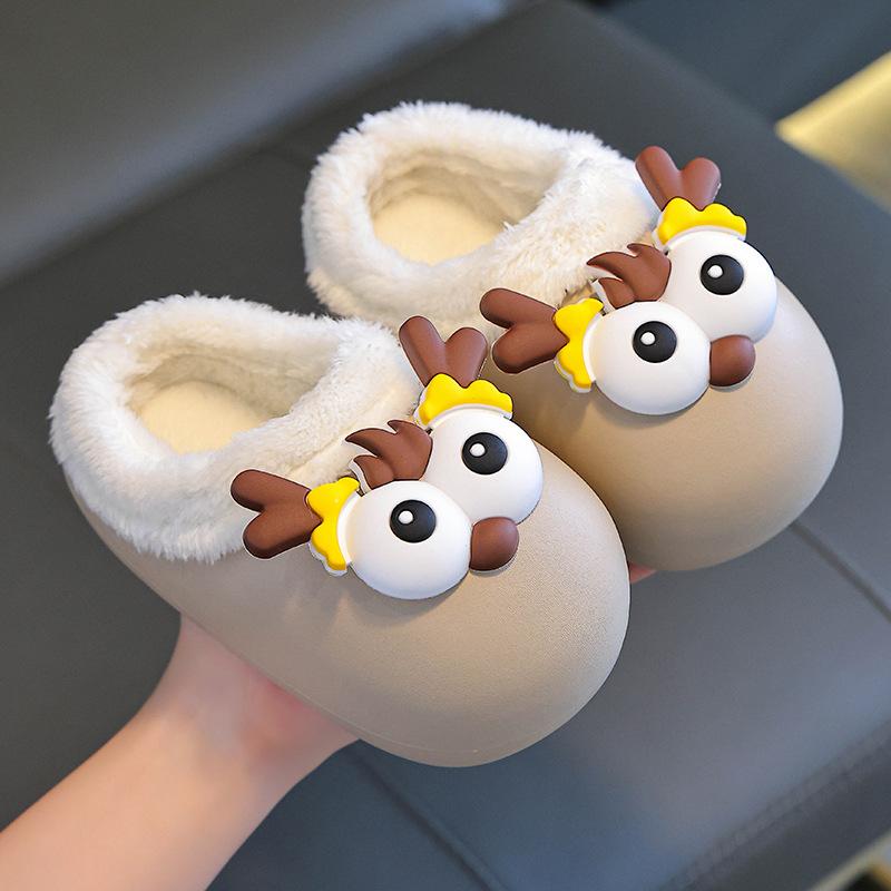 EVA Cute and Warm Cotton Slippers for Boys and Girls, Waterproof and Non-slip Home Children's Slippers, Autumn and Winter Furry Shoes