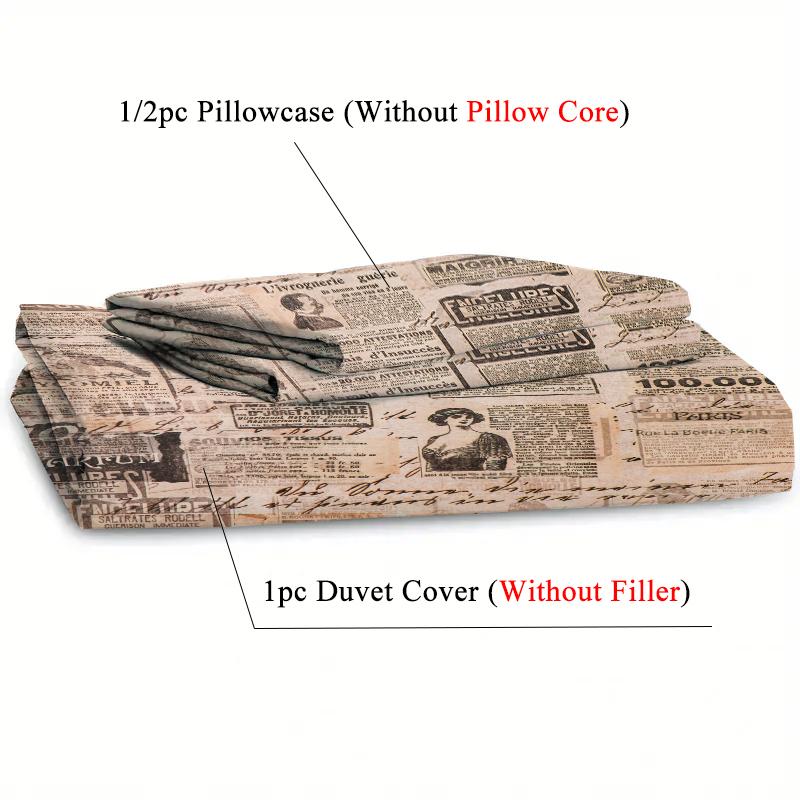 3D Printed Duvet Cover With Old Newspaper Patterns, Simple Style, Luxurious Bedding, Soft And Comfortable Duvet Cover, Pillowcas