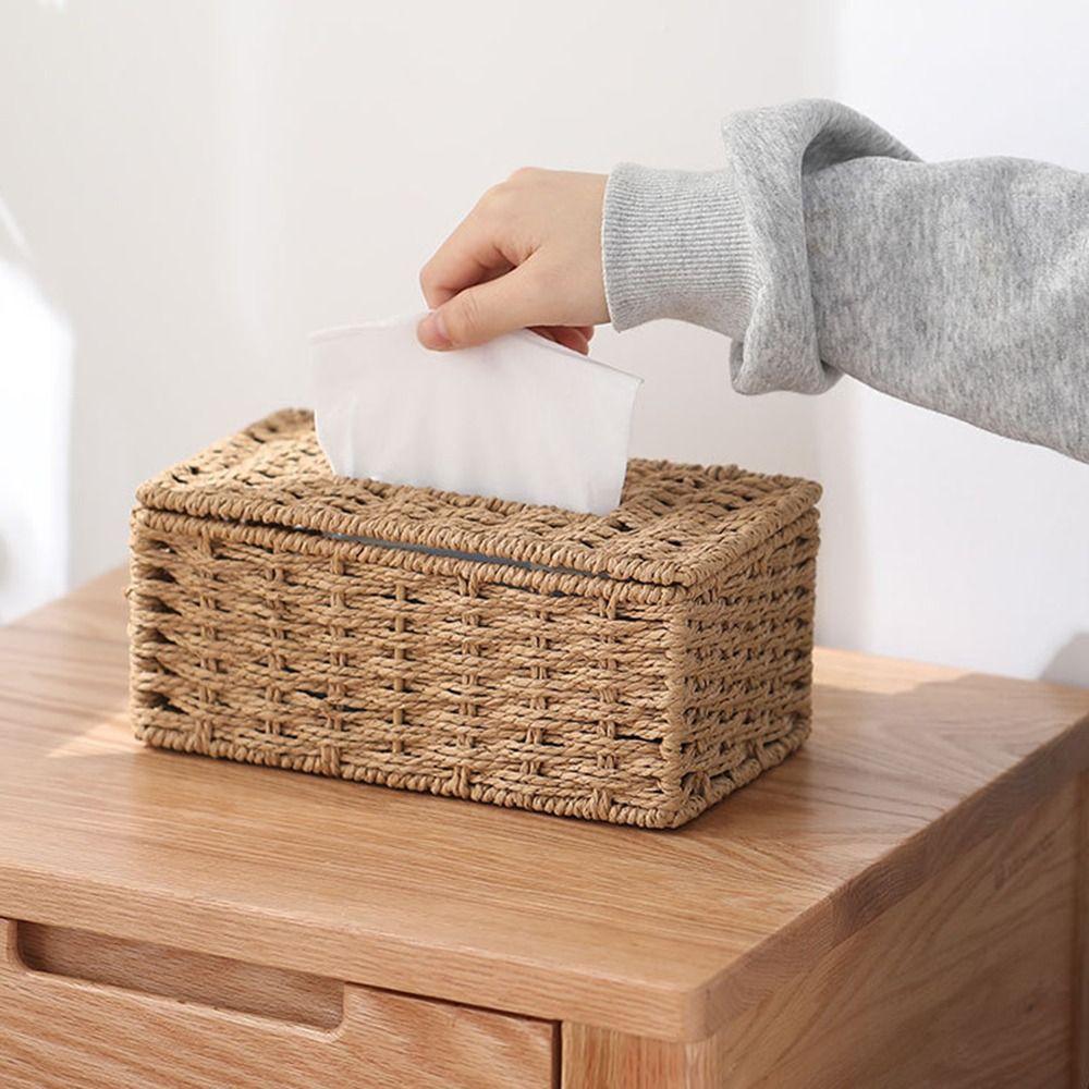 Large Capacity Imitation Rattan Tissue Case Handmade Desktop Napkin Dispenser Table Decoration