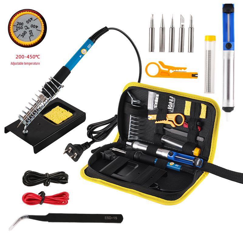 

60W Adjustable Temperature Electric Soldering Iron Kit, 15-Piece Set with EU/US/CN Standards E18