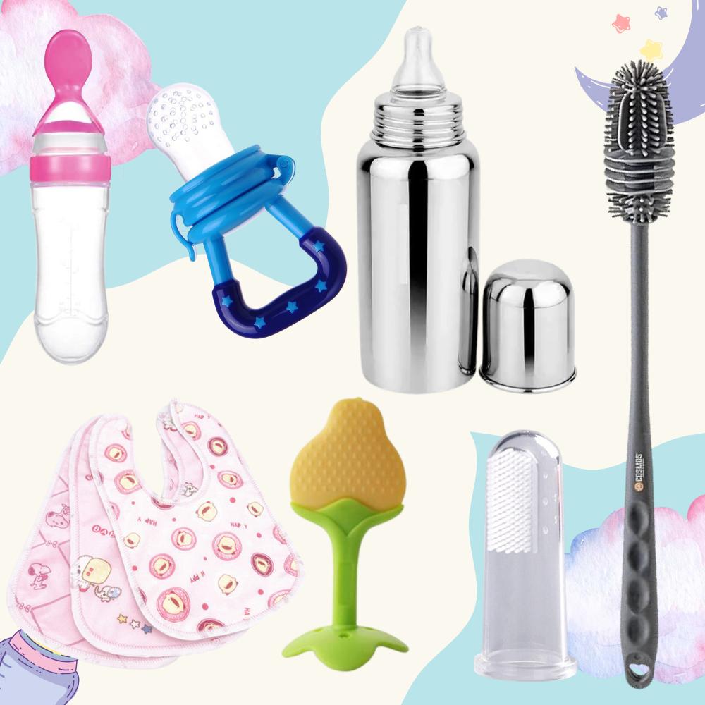 Bebek Beslenme Seti – Çelik Süt Şişesi 250 ml, Meyve Emziği, Kaşıklı Besleme Şişesi ve Temizleme Fırçası Kombinasyonu