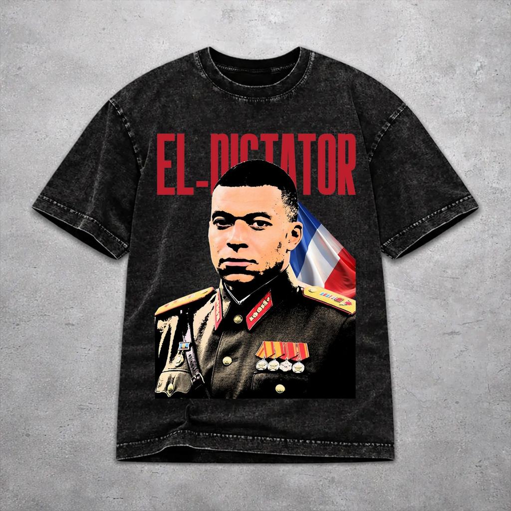 Km Mbappes Dictador Meme Gewaschenes T-Shirt Neuheit Harajuku Herren Damen HipHop T-Shirts Kurzarm