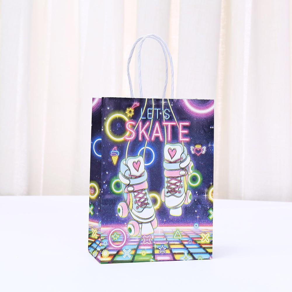 2026 NEW roller skate neon design paper bag gift wrapping bags for sweets personalized packaging kids party birthday gift bag