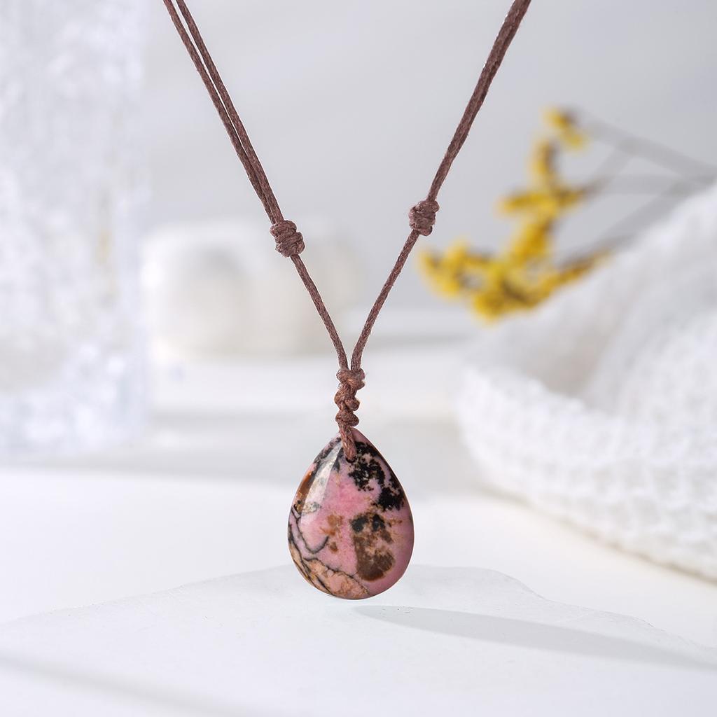 Natural crystal pendant, amethyst necklace, hand woven, water droplet jewelry