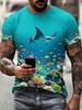 [Printed Design - Not Textured] Men's Crew Neck Casual Breathable T-Shirt with Colorful Tropical Fish and Stingray Print~|~ Moisture-Wicking and