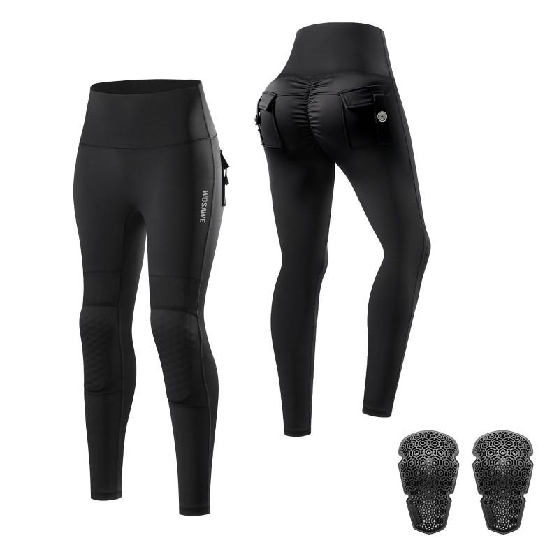 1 Womens High-Waisted Motorcycle Riding Pants With Removable Knee Protectors Casual Biker Trousers