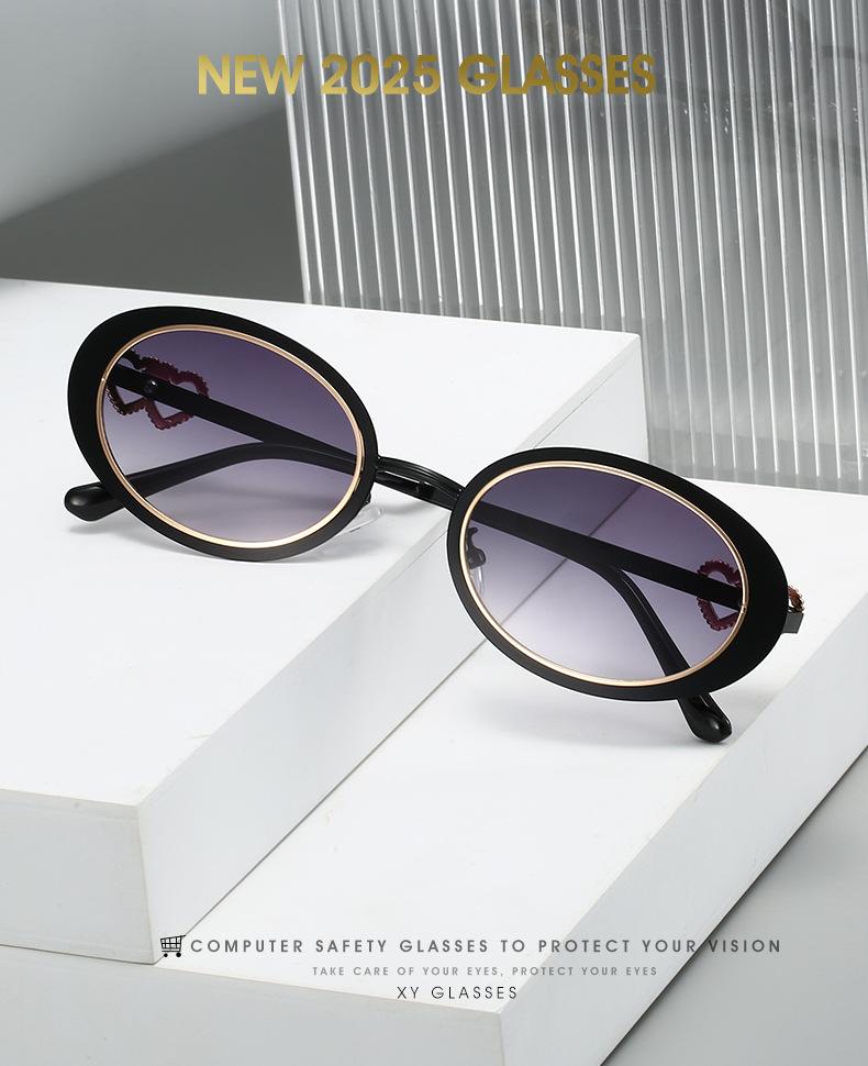 New Oval Gradient Men Women Sunglasses Fashionable High Quality  Personality Double Heart Inlaid Design Uv400
