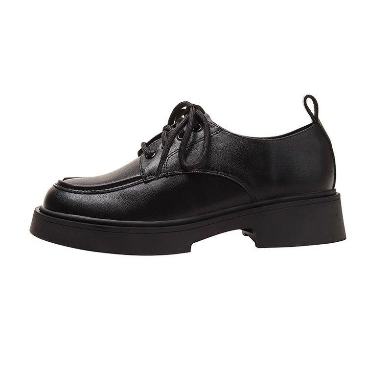 

Real soft leather black loafer single shoes spring 2025 new platform casual British style JK lace-up small leather shoes women 35
