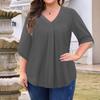 Women's Fashion Large Size Solid Color V-Neck Three-quarter Sleeve Top