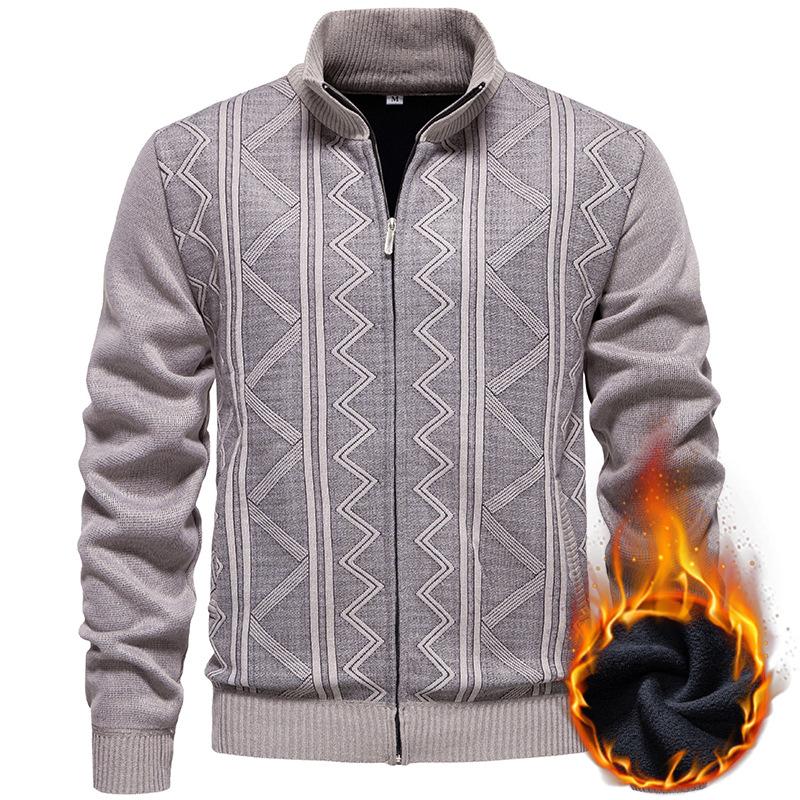 Pánský svetr Podzimní a zimní Stojáček Silný Teplý Plus Sametový Kardigan Svetr Žakárová Ležérní Bunda