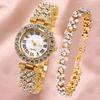 Women's Rhinestone Dial Quartz Watch & Starry Bracelet Gift Set: Simple & Stylish