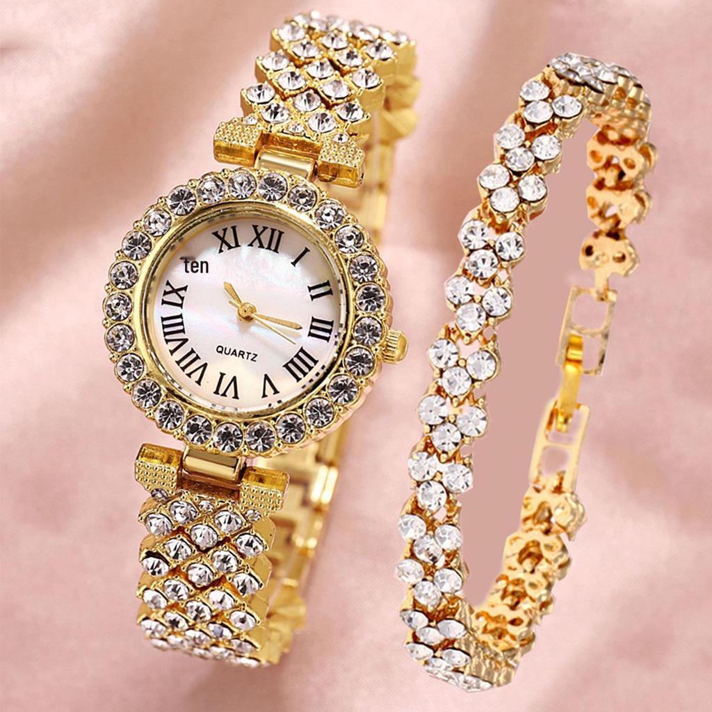 Women's Rhinestone Dial Quartz Watch & Starry Bracelet Gift Set: Simple & Stylish