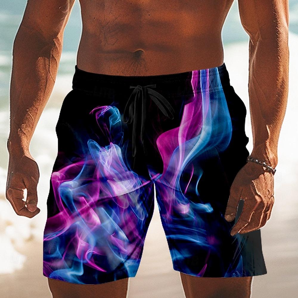 Men's Optical Illusion Flame Neon Glow Swim Trunks Swim Shorts Board Shorts Mid Waist Fashion Casual Outdoor Vacation