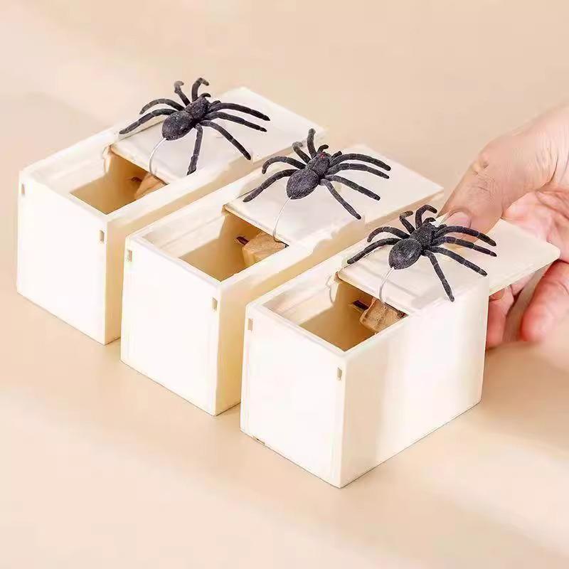 Caixa de susto engraçada de aranha de truque Caixa escondida de madeira Caixa de susto de madeira de qualidade Jogo divertido Brincadeira Truque Amigo Brinquedos de escritório