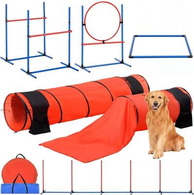 Hunde Agility Trainingsset: Sprungstange, Hürdenrahmen, Ring, Slalomstangen & Tunnel