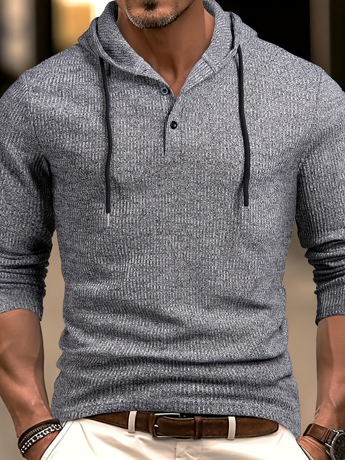 

2025 Men s Casual Long Sleeve Drawstring Pullover Hoodie and Button Base Layer T-shirt (Autumn/Winter Collection) Small сірий колір