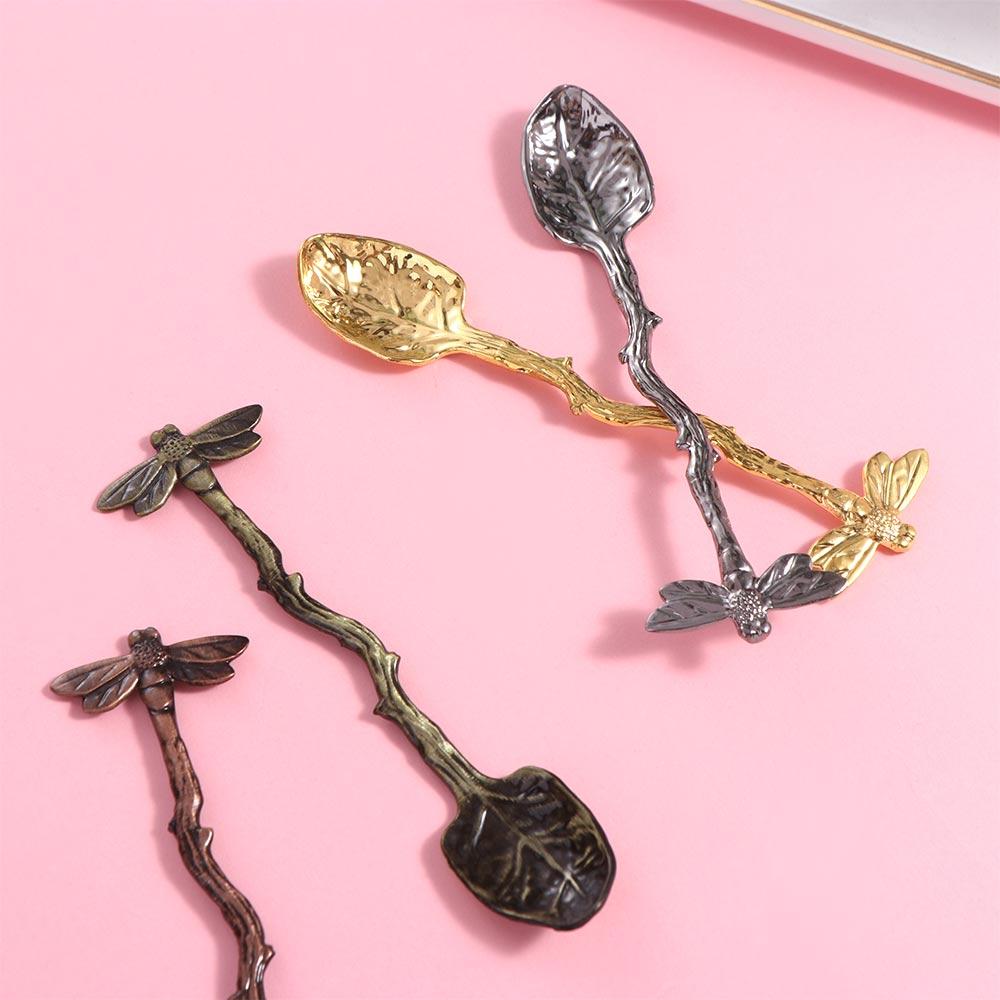 Vintage Dessert Spoon Zinc Zinc Zinc Alloy Teaspoon Stirring Spoon Dragonfly Coffee Spoon  Pudding