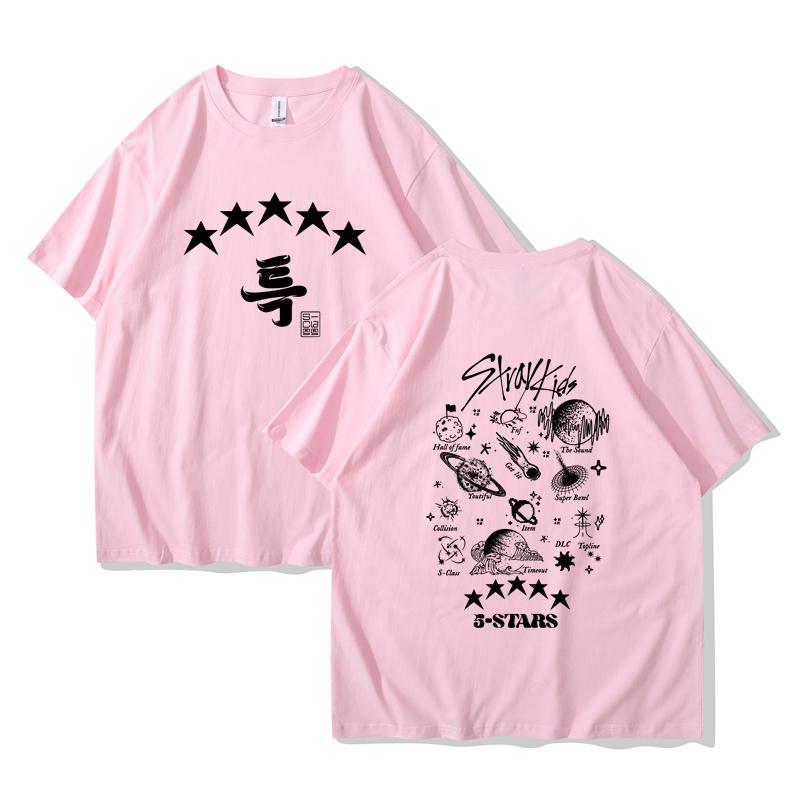 Camiseta de Algodão de Verão Kpop Street Kids 5 estrelas Manga Curta Estética Estampa de Álbum de Música camiseta homens mulheres e crianças peça única