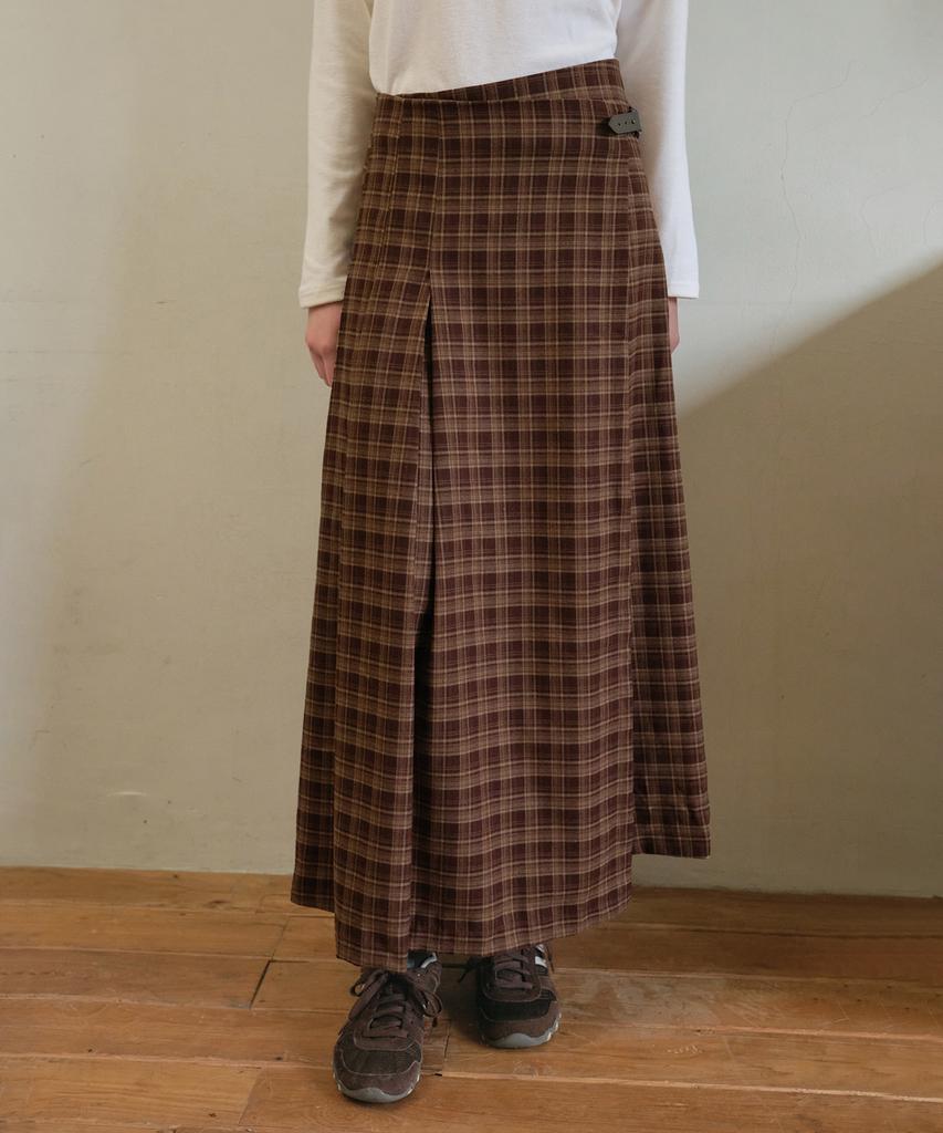 Aueonoseuteljia Vintage Side-Buckle Check Skirt_Brown(O25-Sk12)